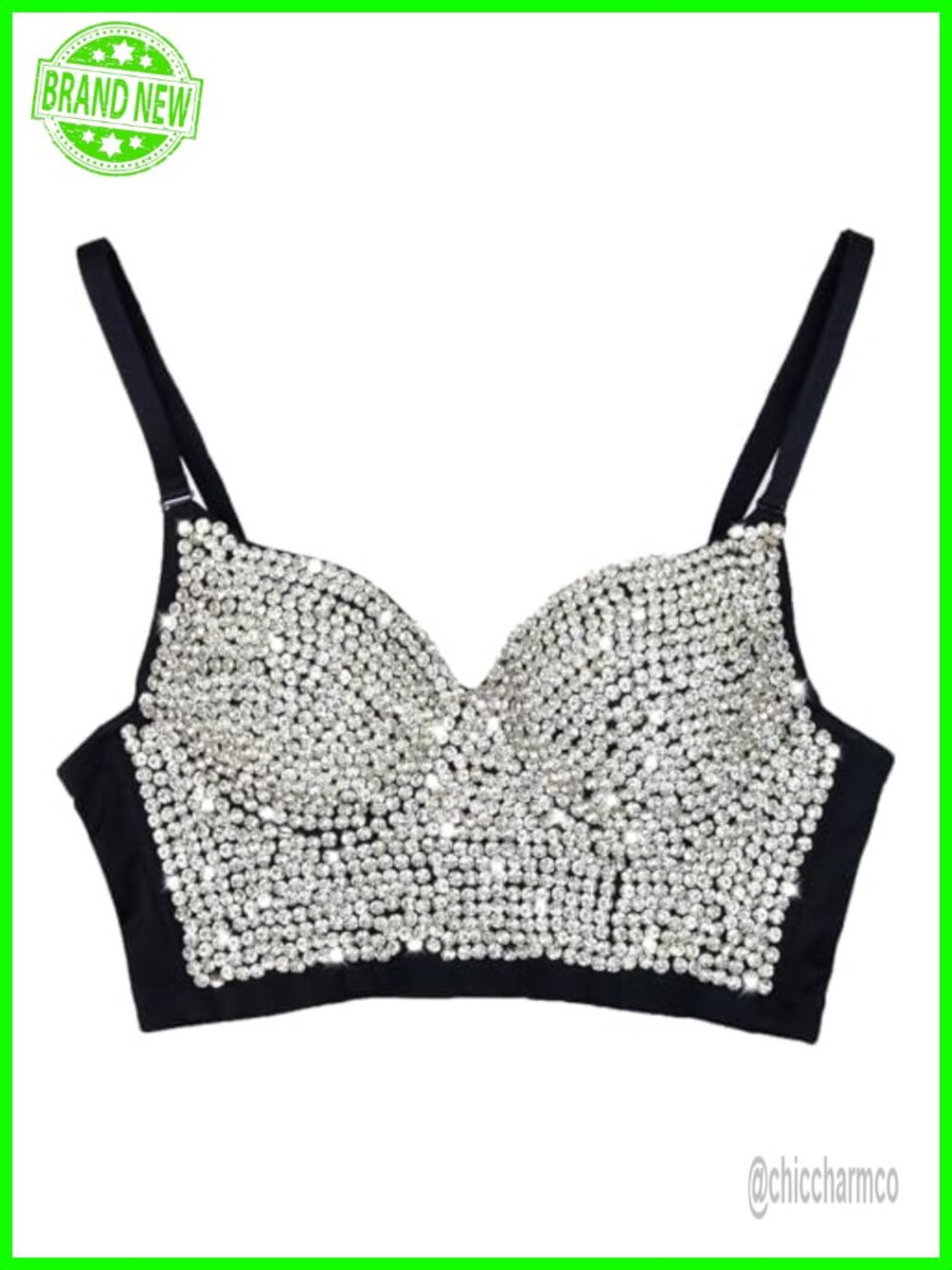 Rhinestone Diamond Push Up Bustier Corset Bra Crop Top Sexy Punk
